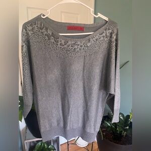 Scarlett Silver-Gray Rhinestone Scoop Neck Sweater